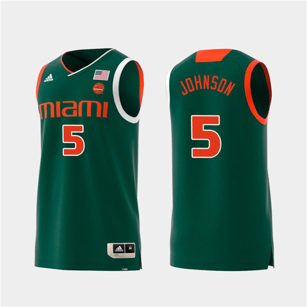 Mens Miami Hurricanes #5 Zach Johnson Adidas 2019 Green College Basketball Jersey