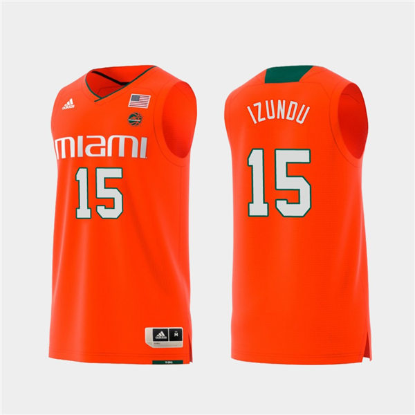Mens Miami Hurricanes #15 Ebuka Izundu Adidas 2019 Orange College Basketball Jersey