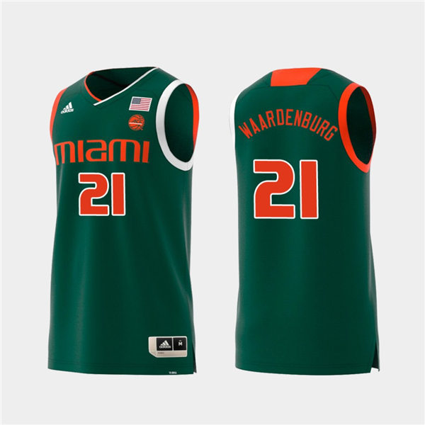 Mens Miami Hurricanes #21 Sam Waardenburg Adidas 2019 Green College Basketball Jersey