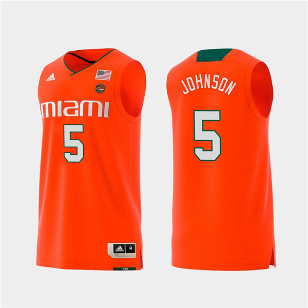 Mens Miami Hurricanes #5 Zach Johnson Adidas 2019 Orange College Basketball Jersey