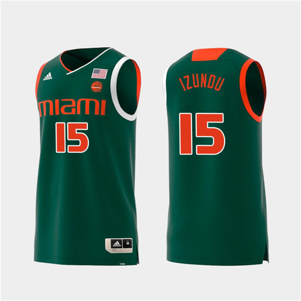 Mens Miami Hurricanes #15 Ebuka Izundu Adidas 2019 Green College Basketball Jersey