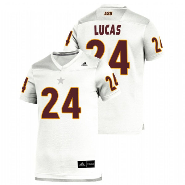 Mens Arizona State Sun Devils #24 Chase Lucas adidas 2020 White Maroon College Football Jersey 