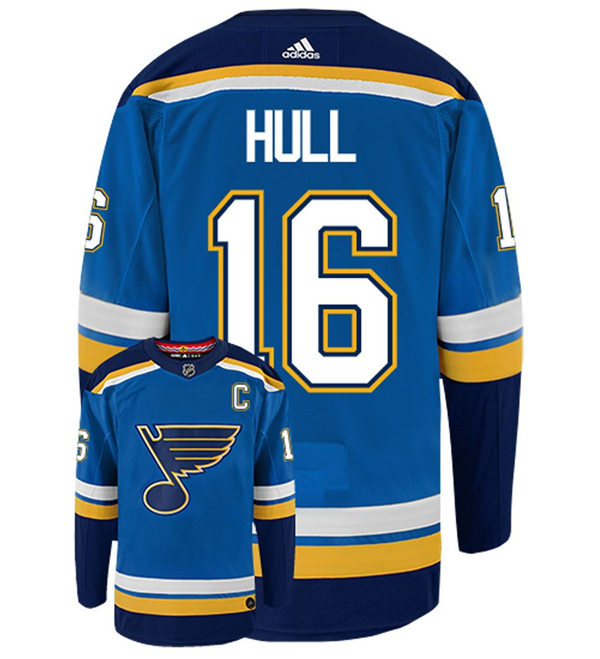 Mens St. Louis Blues Retired Player #16 Brett Hull adidas Stitched Home Blue Jersey