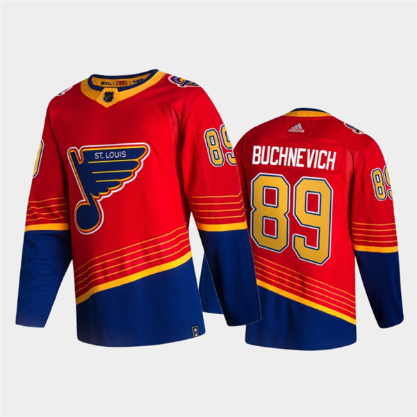 Mens St. Louis Blues #89 Pavel Buchnevich adidas 2021 Red Blue Reverse Retro Jersey