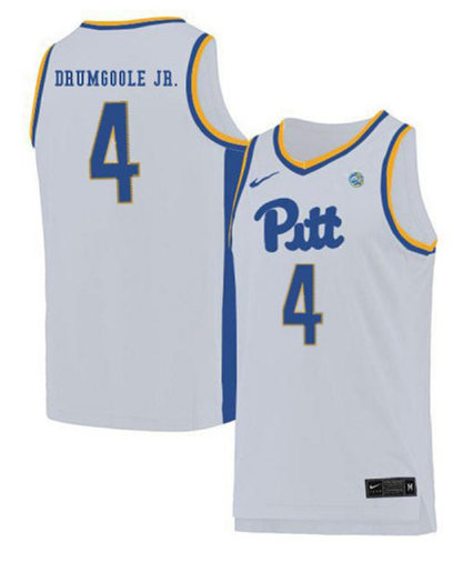 Mens Pittsburgh Panthers #4 Gerald Drumgoole Nike 2019 White College Basketball Game Jersey