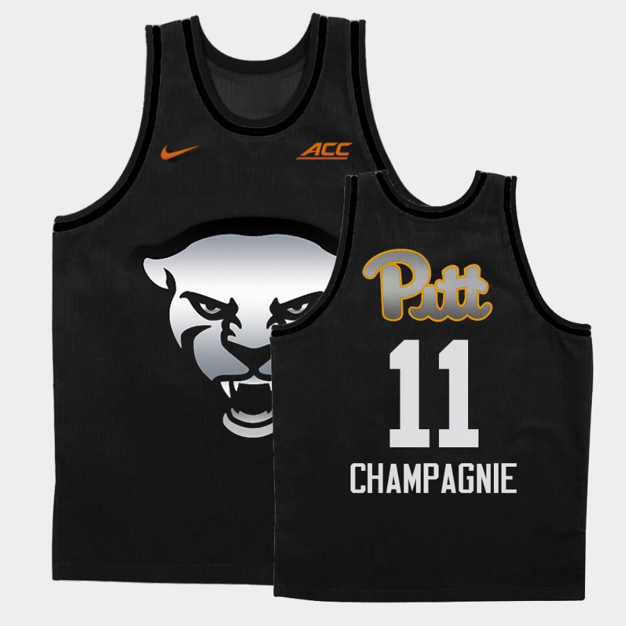 Mens Pittsburgh Panthers #11 Justin Champagnie Nike 2021 Black Gray Steel City Panther Face College Basketball Game Jersey
