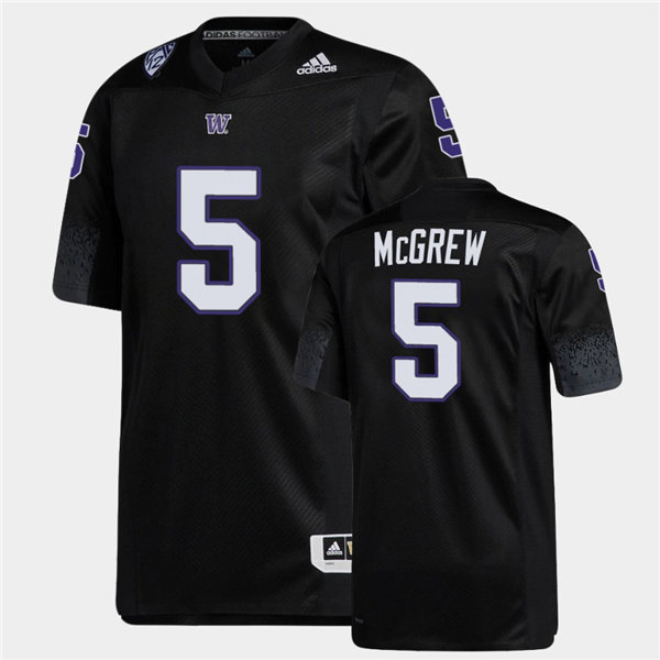 Mens Washington Huskies #5 Sean McGrew Adidas 2020 Black College Football Jersey