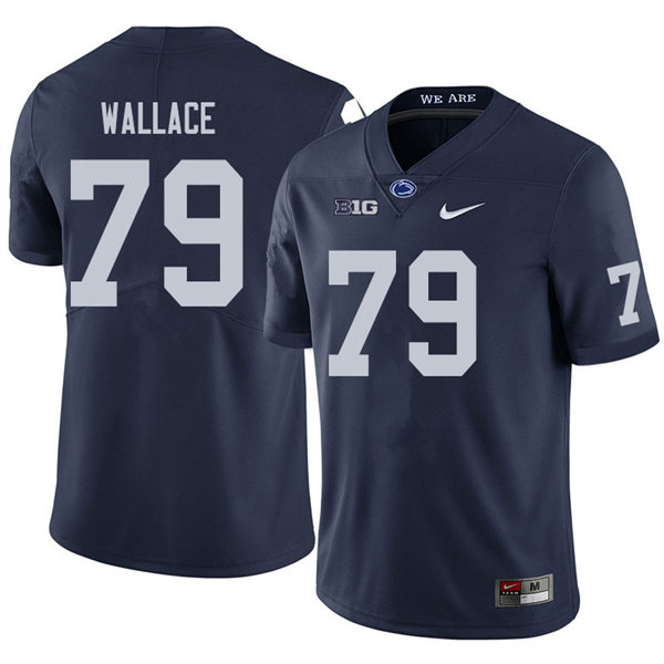 Mens Penn State Nittany Lions #79 Caedan Wallace Nike Navy with Name College Football Jersey 