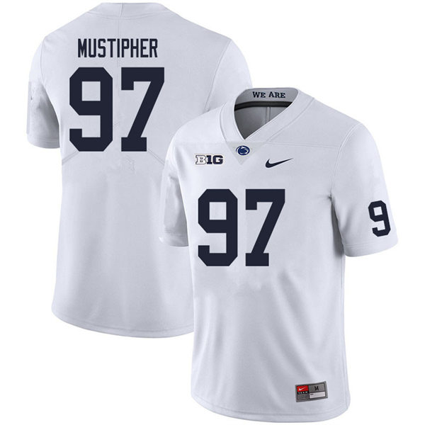Mens Penn State Nittany Lions #97 PJ Mustipher Nike White with Name College Football Jersey