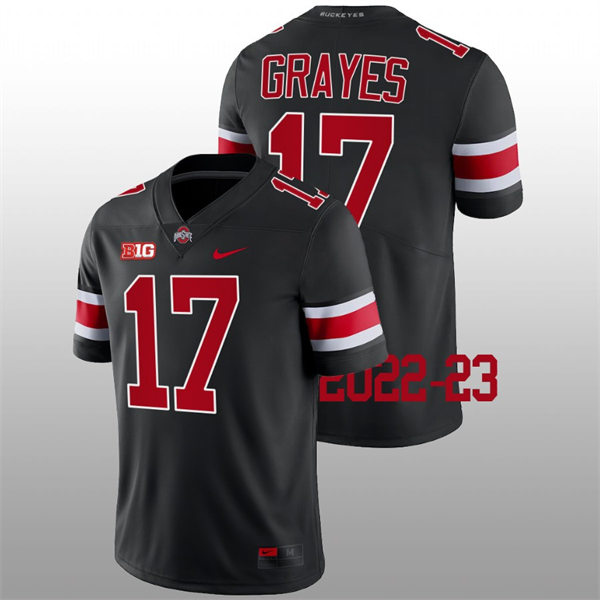 Mens Ohio State Buckeyes #17 Kyion Grayes Blackout College Football Game Jersey