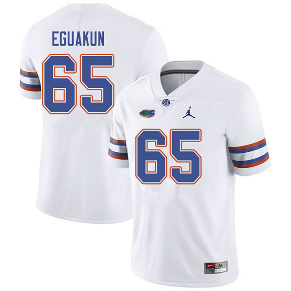 Mens Florida Gators #65 Kingsley Eguakun White College Football Game Jersey