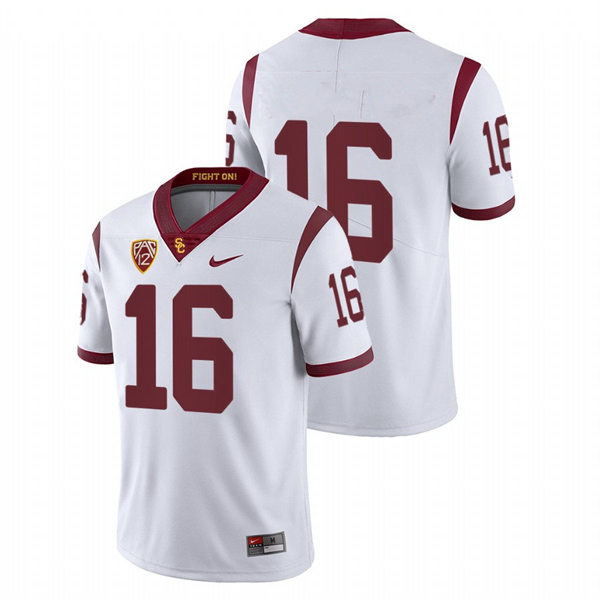 Men's USC Trojans #16 Prophet Brown Nike White Without Name College Football Game Jersey