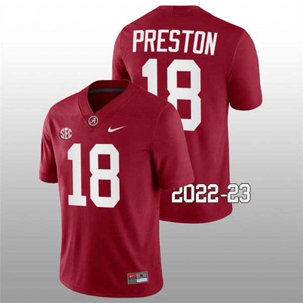 Men's Youth Alabama Crimson Tide #18 Shazz Preston Nike Crimson College Game Football Jersey