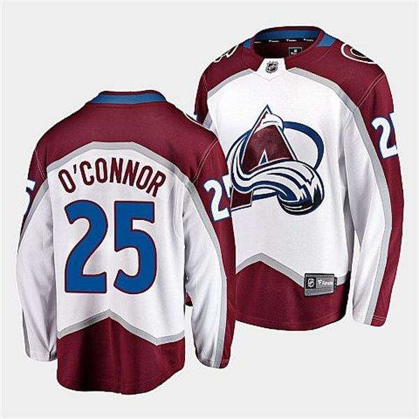 Men's Colorado Avalanche #25 Logan O'Connor 2022 White Away Blue Number Premier Player Jersey