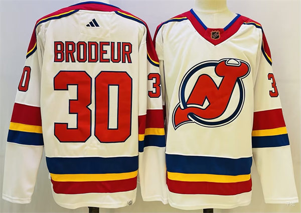 Mens New Jersey Devils Retired Player #30 Martin Brodeur  White 2022 Reverse Retro Primegreen Jersey