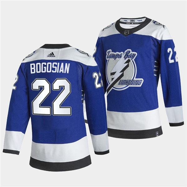 Mens Tampa Bay Lightning #24 Zach Bogosian Blue Adidas 2021 Reverse Retro Special Edition Jersey