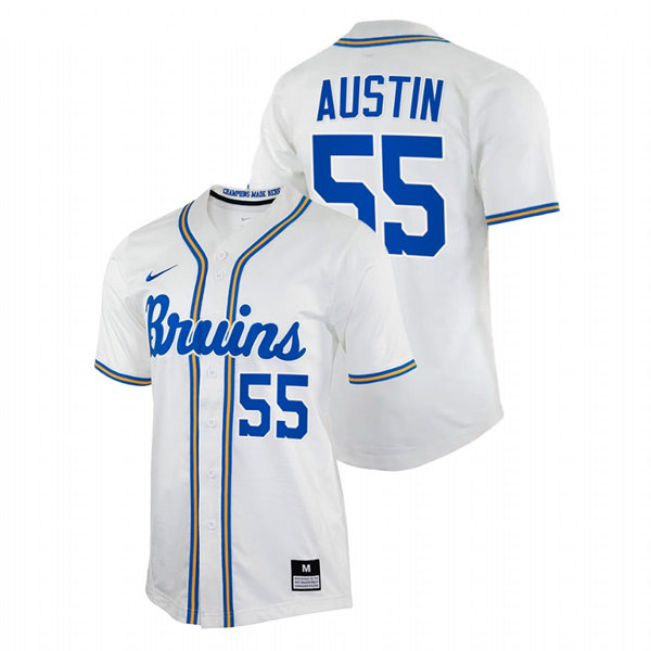 Men's Youth UCLA Bruins #55 Kelly Austin Nike College Baseball Game Jersey White 
