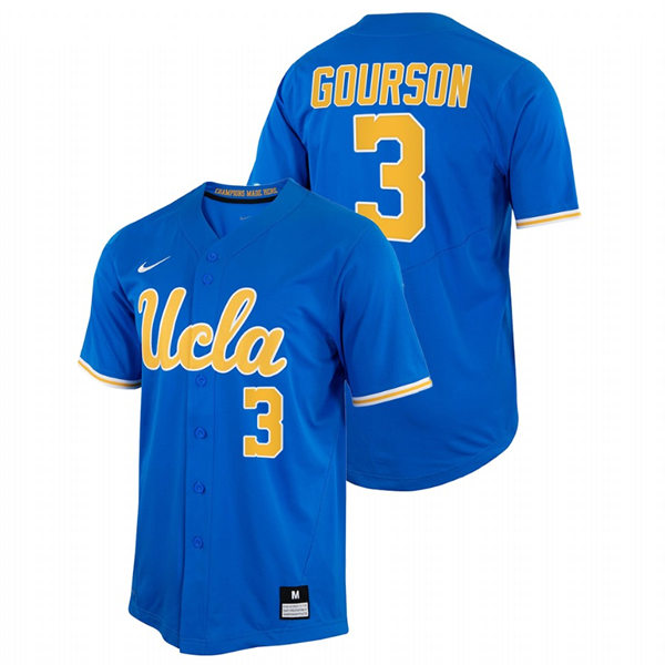 Men's Youth UCLA Bruins #3 Ethan Gourson Nike Royal College Baseball Game Jersey