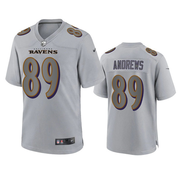 Mens Baltimore Ravens #89 Mark Andrews Gray Atmosphere Fashion Game Jersey