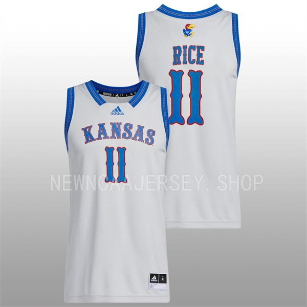Mens Youth Kansas Jayhawks #11 M.J. Rice 2022-23 Grey HEARTLAND PHOG Basketball Limited Jersey