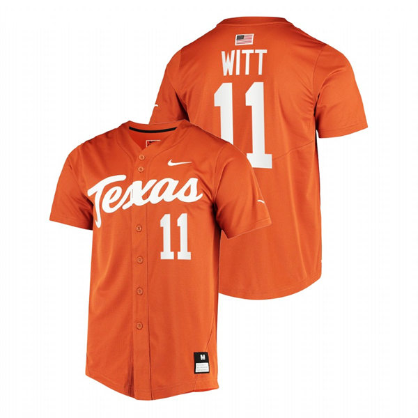 Mens Youth Texas Longhorns #11 Tanner Witt Orange Replic College Baseball Limited Jersey
