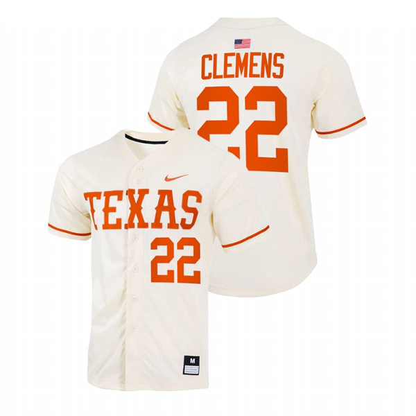Mens Youth Texas Longhorns #22 Roger Clemens Natural Replic College Baseball Limited Jersey