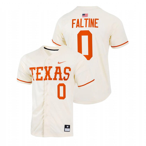 Mens Youth Texas Longhorns #0 Trey Faltine Natural Replic College Baseball Limited Jersey