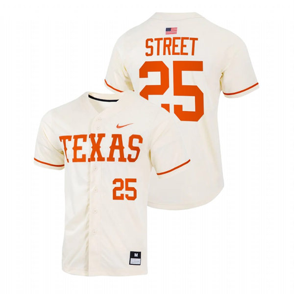 Mens Youth Texas Longhorns #25 Huston Street Natural Replic College Baseball Limited Jersey
