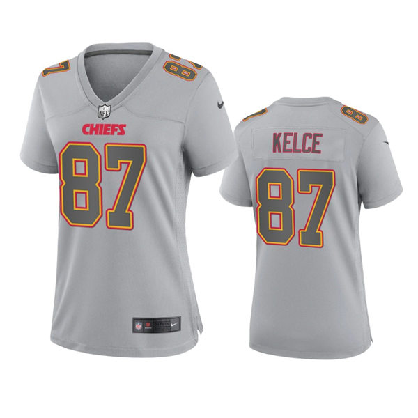 Women's Kansas City Chiefs #87 Travis Kelce Gray Atmosphere Fashion Game Jersey