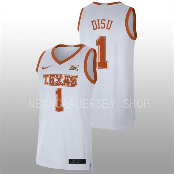 Men's Youth Texas Longhorns #1 Dylan Disu 2022 White College Basketball Game Jersey