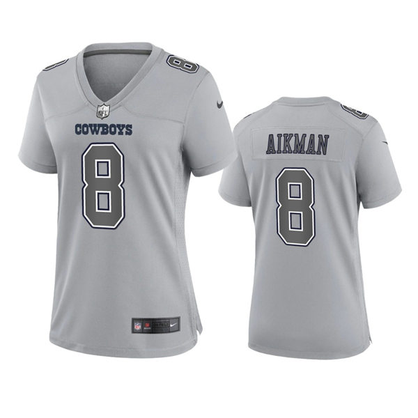 Women's Dallas Cowboys #8 Troy Aikman Gray Atmosphere Fashion Game Jersey