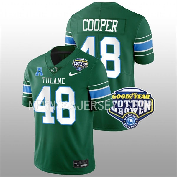 Mens Youth Tulane Green Wave #48 Keith Cooper Green College Football 2022 Cotton Bowl Game Jersey