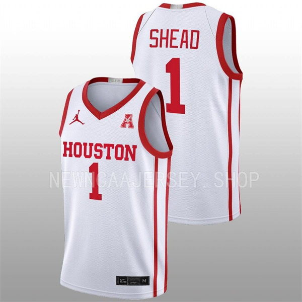 Mens Youth Houston Cougars #1 Jamal Shead 2022-23 White Away College Basketball Jersey