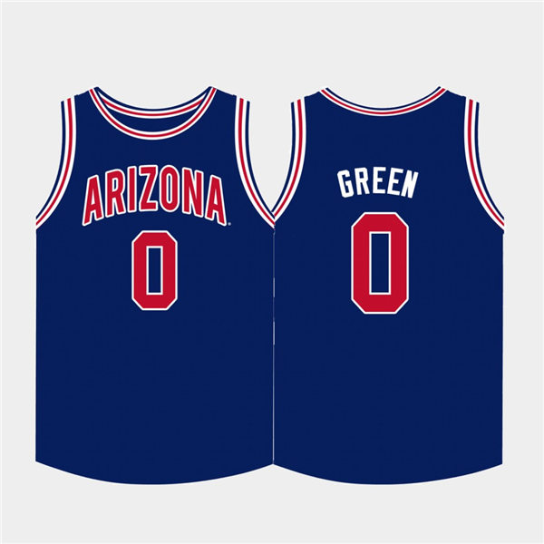 Mens Arizona Wildcats #0 Josh Green Blue Red Round Neck Basketball Jersey