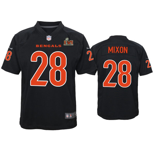 Youth Cincinnati Bengals #28 Joe Mixon Nike Black Super Bowl LVI Bound Game Fashion Jersey