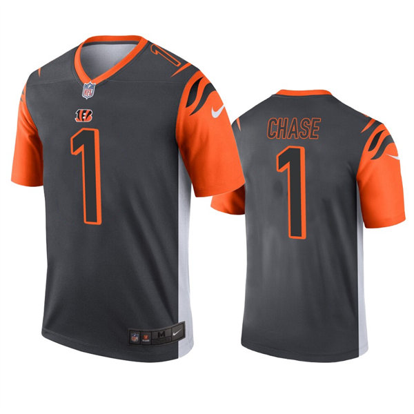 Men's Cincinnati Bengals #1 Ja'Marr Chase  Nike Anthracite Inverted Legend Jersey