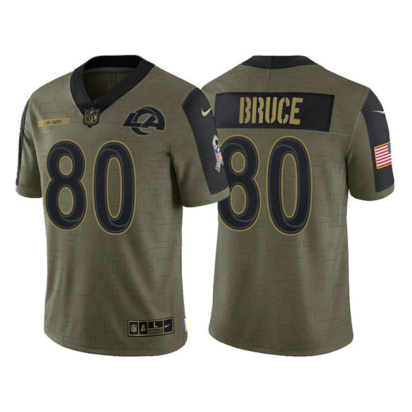 Mens Los Angeles Rams Retired Player #80 Isaac Bruce Nike Olive 2021 Salute To Service Limited Jersey