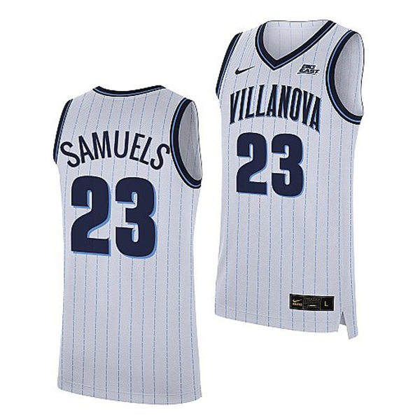 Mens Villanova Wildcats #23 Jermaine Samuels 2022 Nike White Pinstripe College Basketball Game Jersey