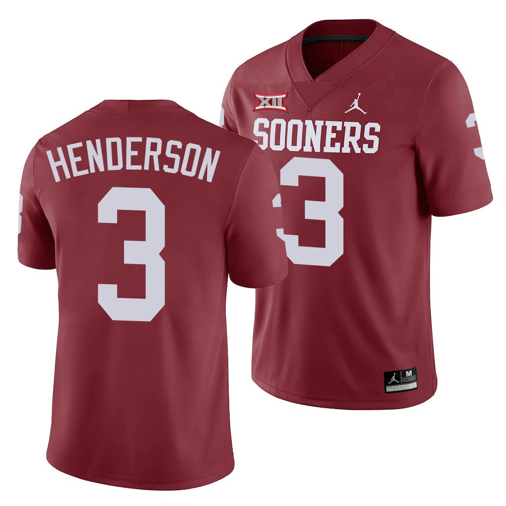 Men Oklahoma Sooners #3 Mikey Henderson Crimson Jordan College Football Game Jersey