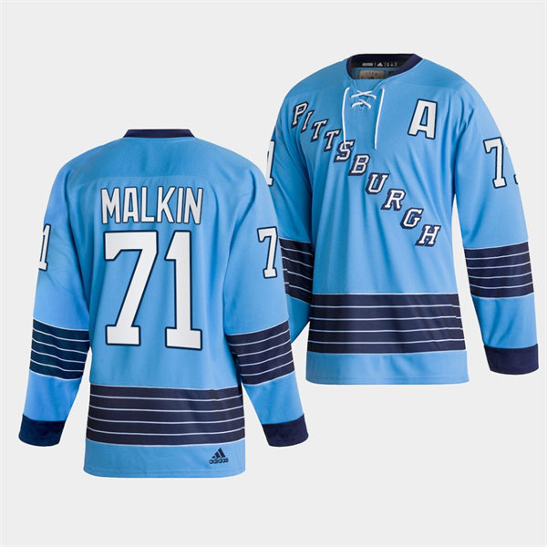 Mens Pittsburgh Penguins #71 Evgeni Malkin 2022 Light Blue Team Classics Jersey