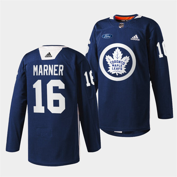 Men's Toronto Maple Leafs #16 Mitchell Marner adidas Navy Primary Logo Warm Up Jersey