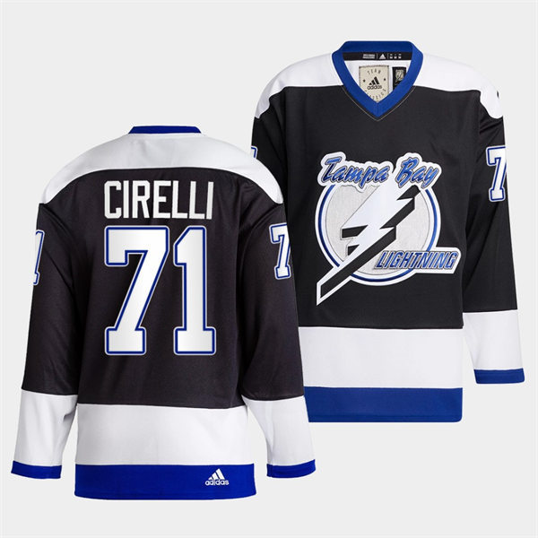 Mens Tampa Bay Lightning #71 Anthony Cirelli 2022 Black Team Heritage Classic Jersey