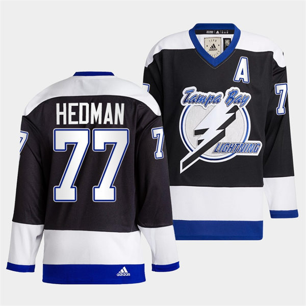 Mens Tampa Bay Lightning #77 Victor Hedman 2022 Black Team Heritage Classic Jersey