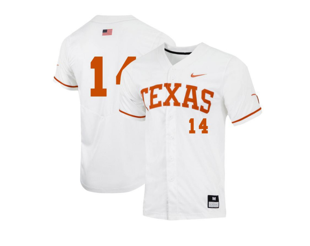 Men's Texas Longhorns #14 Murphy Stehly Nike White College Baseball Game Jersey