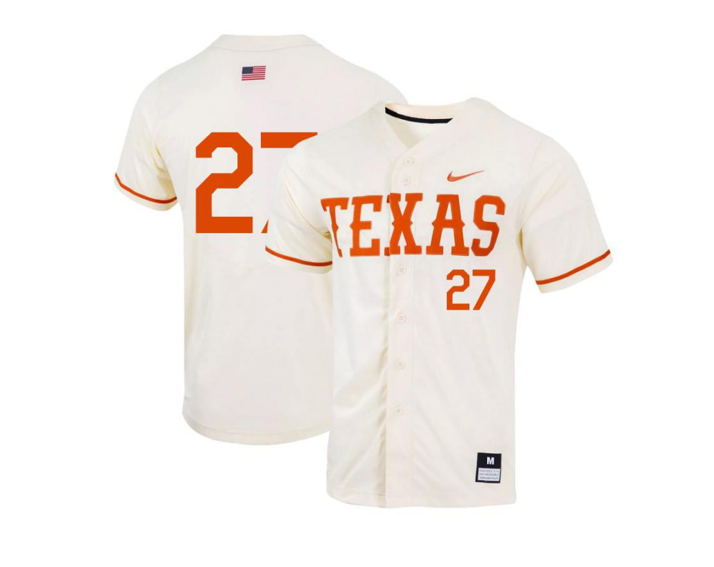 Men's Texas Longhorns #27 Kolby Kubichek Nike Natural College Baseball Game Jersey