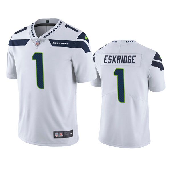 Mens Seattle Seahawks #1 D'Wayne Eskridge Nike White Vapor Limited Jersey