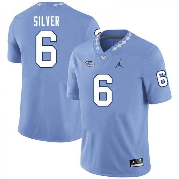 Mens North Carolina Tar Heels #6 Keeshawn Silver Carolina Blue College Football Game Jersey