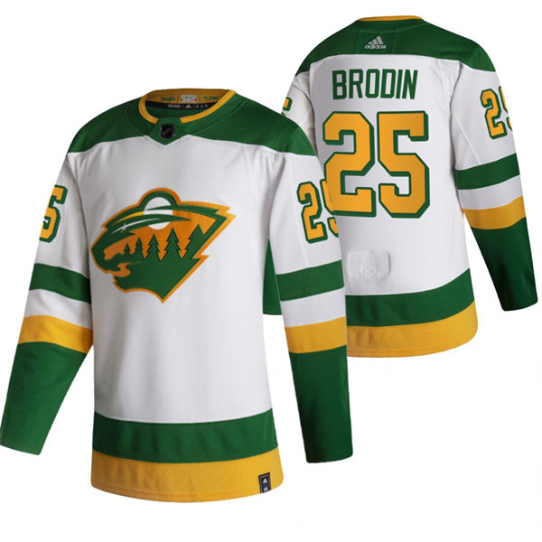 Men's Minnesota Wild #25 Jonas Brodin Adidas 2021 White Reverse Retro Jersey
