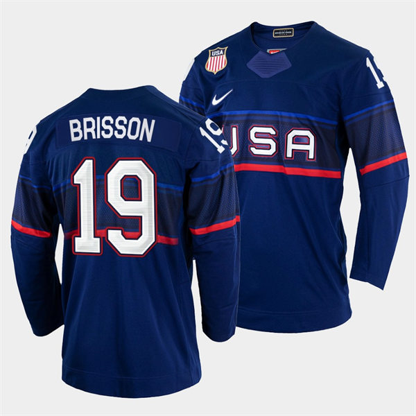 Men's USA Hockey #19 Brendan Brisson Nike Navy 2022 Winter Olympics Jersey