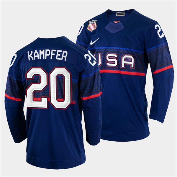 Men's USA Hockey #20 Steven Kampfer Nike Navy 2022 Winter Olympics Jersey